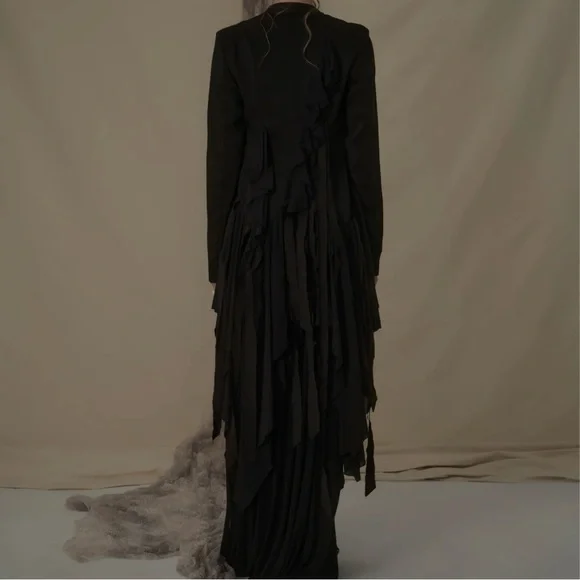 Elywood black asymmetrical hem draped blazer
